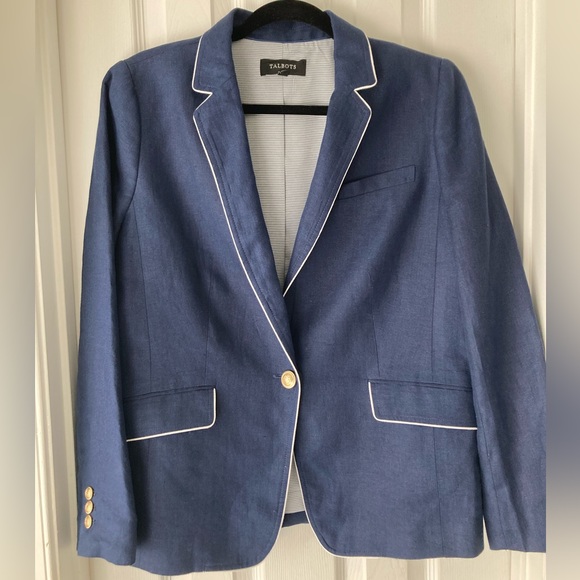 Talbots Jackets & Blazers - Talbots 100% Linen Navy Blue Blazer Nautical Gold Buttons Size 12
